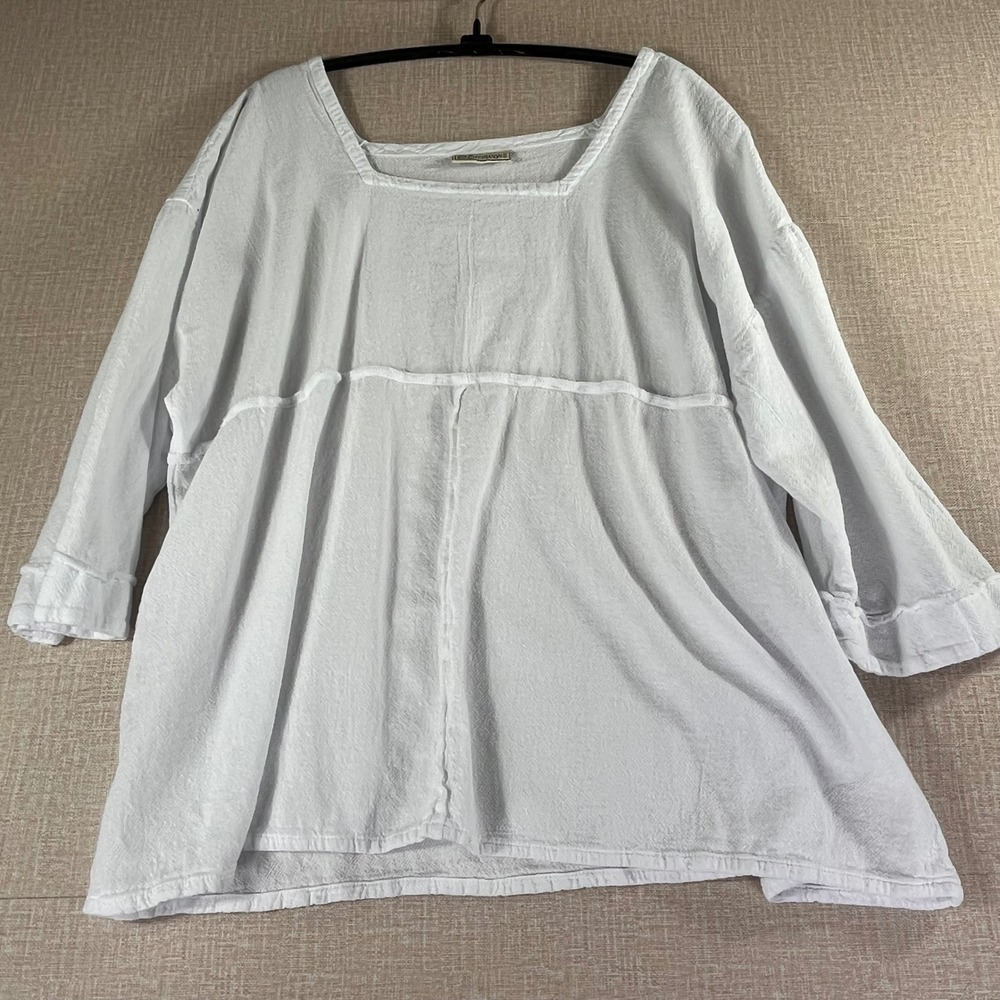 Cottonways White Gauze Square Neck Tunic Top Oversized 3/4 Sleeve OSFM